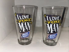 Bud Light "I Love You Man" Pint Beer Glasses Set Of Two