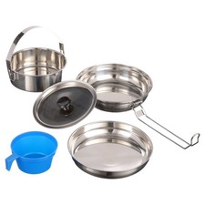 Space-Saving 5-Piece Cookware Mess Kit, Stainless Steel, Plastic and Aluminum