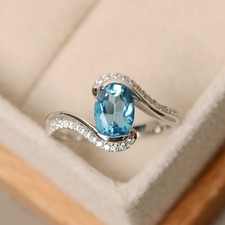 925 Sterling Silver Blue Topaz Gemstone Modern Women Ring US Duty Free