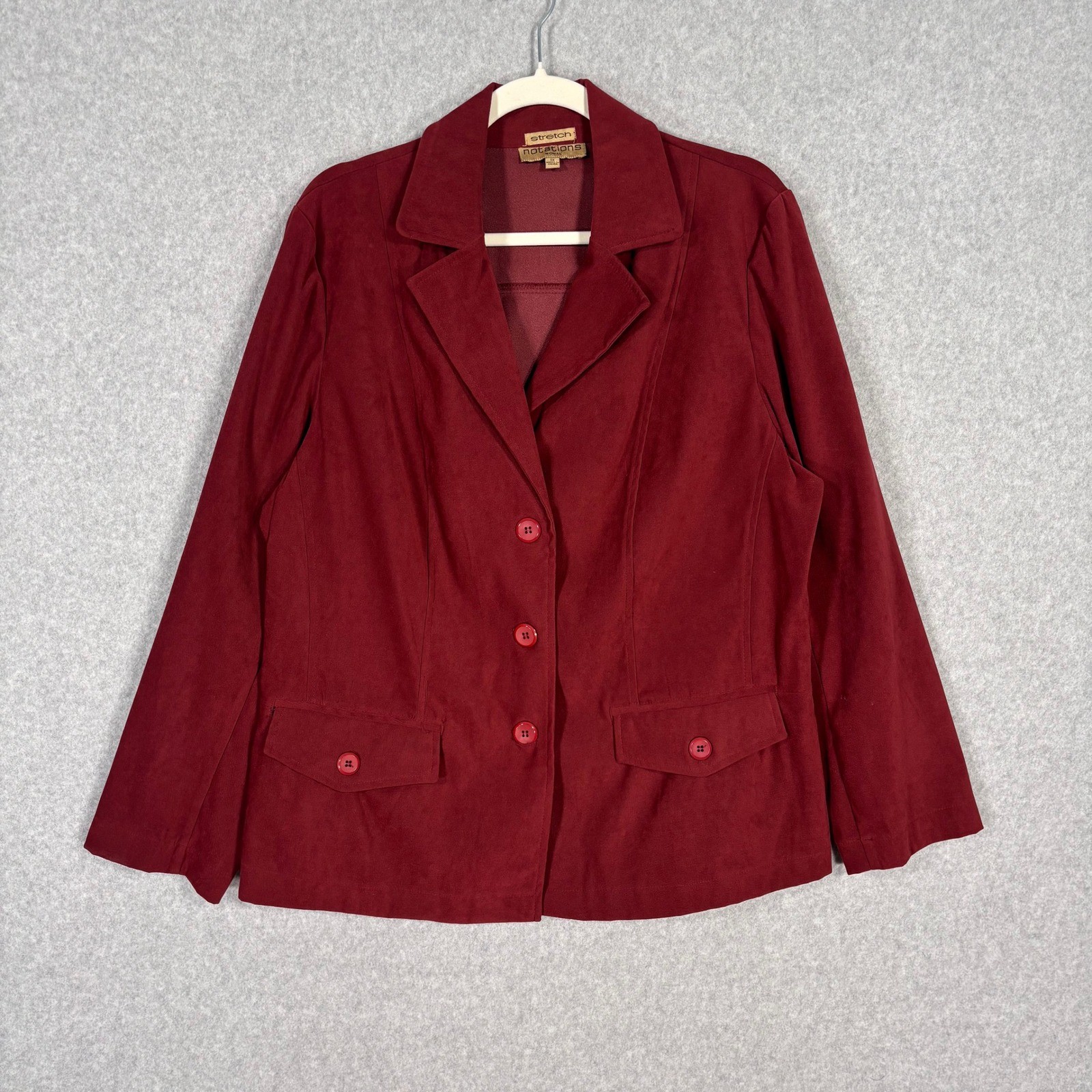Notations Faux Suede Blazer 1X Burgundy Stretch Career Church Grandma Suit