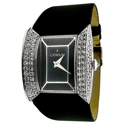 Elegant Ladies Corum White Gold & Diamond Butterfly Model Watch w/Black Strap