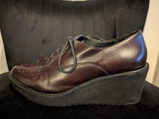 Ladies Clarks Narrative Deep Burgundy Lace Up Platform Wedge Brogue Shoes UK 6d