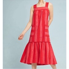 Anthropologie Maeve Modal Midi Striped Shift Dress Red Small Petite SP