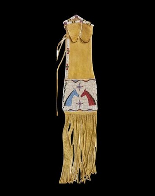 Native Indian Beaded Suede Leather tobacco Beaded pouch, hide tobacco pipe bag