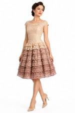 vintage 1950s LACE COCKTAIL DRESS tiered ruffle XS 26 inch waist party fit flare