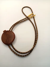 Bolo Tie Wood Slide with gold tips, two-colored braided cord