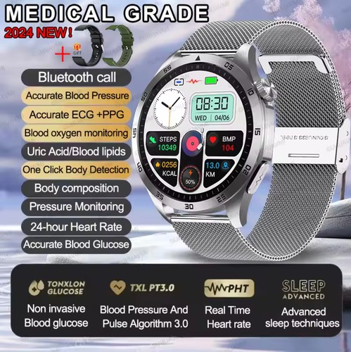 glucose heart blood pressure sos call oxygen sugar senior health smart watch1 B! - Afbeelding 12 van 32