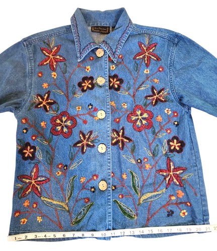 Vintage 90’s New Direction Boho Artsy Floral Embroidered Denim Jacket Women’s S - Bild 16 von 19