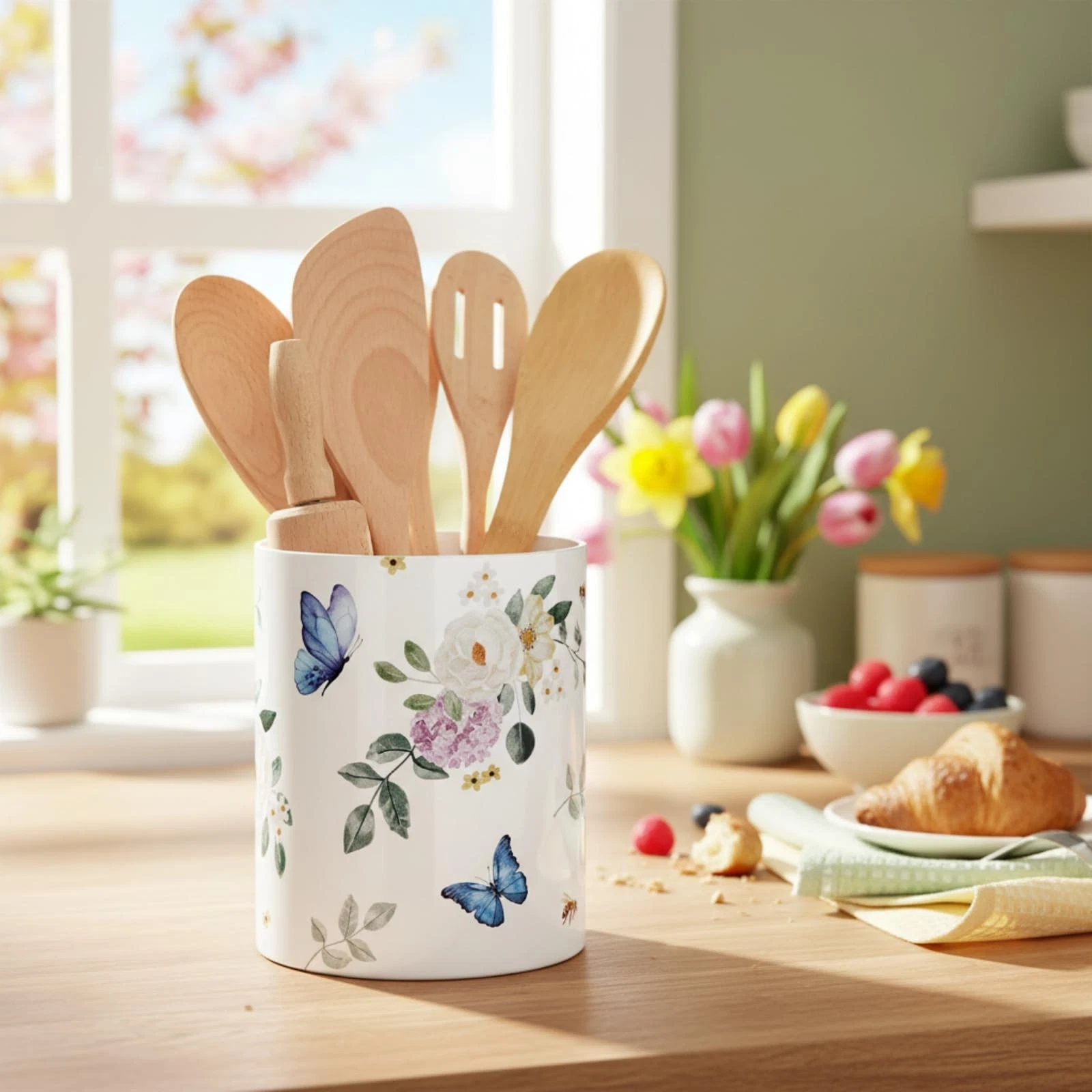 Butterfly Spring Kitchen Decor Acrylic Butterfly Kitchen Utensil Holder Crock...