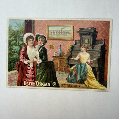 Brattleboro VT Estey Organ Co Women Singing Playing Organ Victorian Trade Card