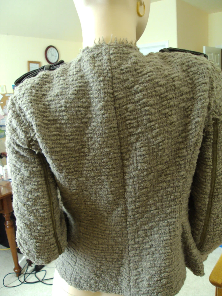 $3395 Isabel Marant Moto Taupe Leather Boucle Cardigan Jacket Sz 1 S  - Image 3 of 4