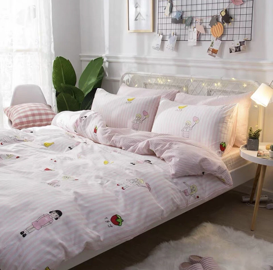 Pink cotton Twin Size For Kids Room Girl’s duvet cover 2 Pieces set Cute - Image 3 of 4