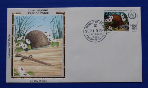 Palau (109-112; C17) 1986 Año Internacional de la Paz Colorano "Seda" FDC - Imagen 3 de 7
