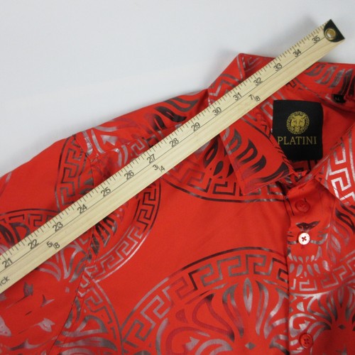 Camicia Platini Uomo Rosso Medio Bottone Leone Metallico Disco Latina Manica Lunga - Foto 10 di 13