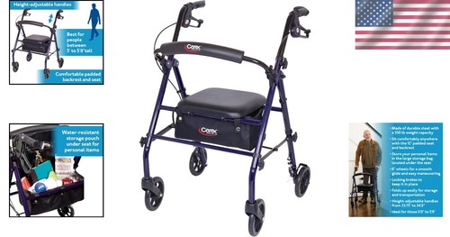 Portable Steel Rollator Walker with Seat and Locking Wheels - Ideal for Seniors - Picture 2 of 11