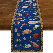 Linen Passover Table Runner Pesach Jewish Seder Matzo Home Dining Room Kitche...