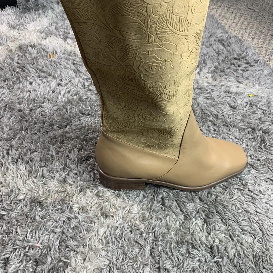 Markon women's size 9.5 leather boho rose embossed suede Suela boots caramel - Image 3 of 4