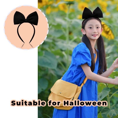 Black Bow Headband Hair Accessories Halloween Big Bow Hairband Women Girls - Picture 6 of 7