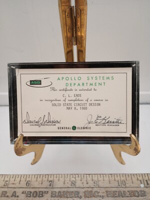 Vintage 1968 Apollo Systems Department Course Certificate General Electric NASA 