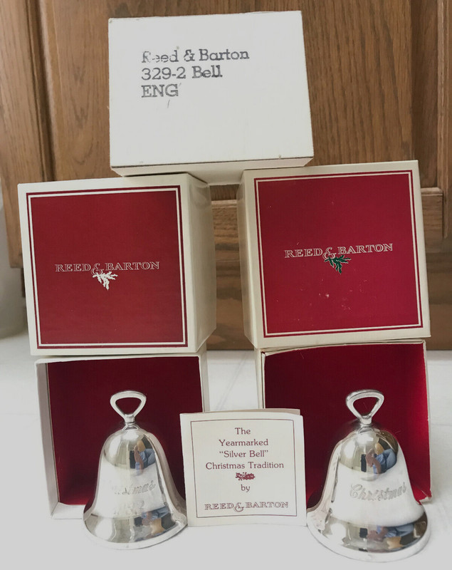 2, Vintage 1983 Reed & Barton Silver Plated Annual Christmas Bells + boxes