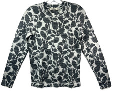 Ann Taylor Loft Women's Sweater Ivy Print Gray White Crew Neck Size XS New