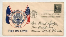 1938 PRESIDENTIAL SERIES FDC ABRAHAM LINCOLN 821-132 PLIMPTON FLAGS