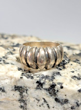 Vintage Sterling Silver Domed Ribbed Band Ring, No Hollow, Size 7.25 10mm