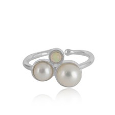 Ethiopian Opal Pearl Gemstone Sterling Silver Trilogy Design Ring Jewelry