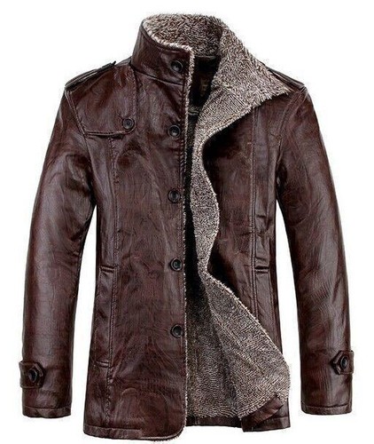 Stylish Men Jacket Pu Leather Coat Fur 