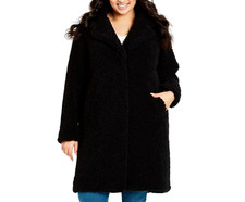 Evans Teddy Coat Womens Plus Size 20 Black Fluffy Faux Fur Long Sleeve New