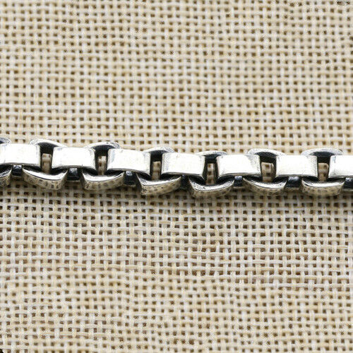 Real Solid 925 Sterling Silver Bracelet Link Rectangular Box Chain Jewelry