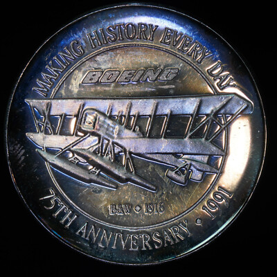 1991 BOEING 75th Anniversary Employee Coin Club 1.5oz 999 1991 BOEING 75th Anniversary Employee Coin Club 1.5oz 999