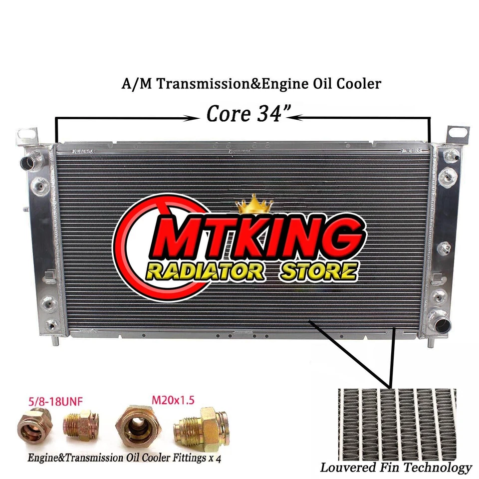 Radiador de aluminio 34" para Chevy Silverado 1500 2500 Suburban Tahoe GMC Yukon Foto 3 de 4