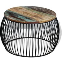 Tinkaro Couchtisch Rund Jado Sofatisch Recyceltes Altholz Metallkorb Tisch