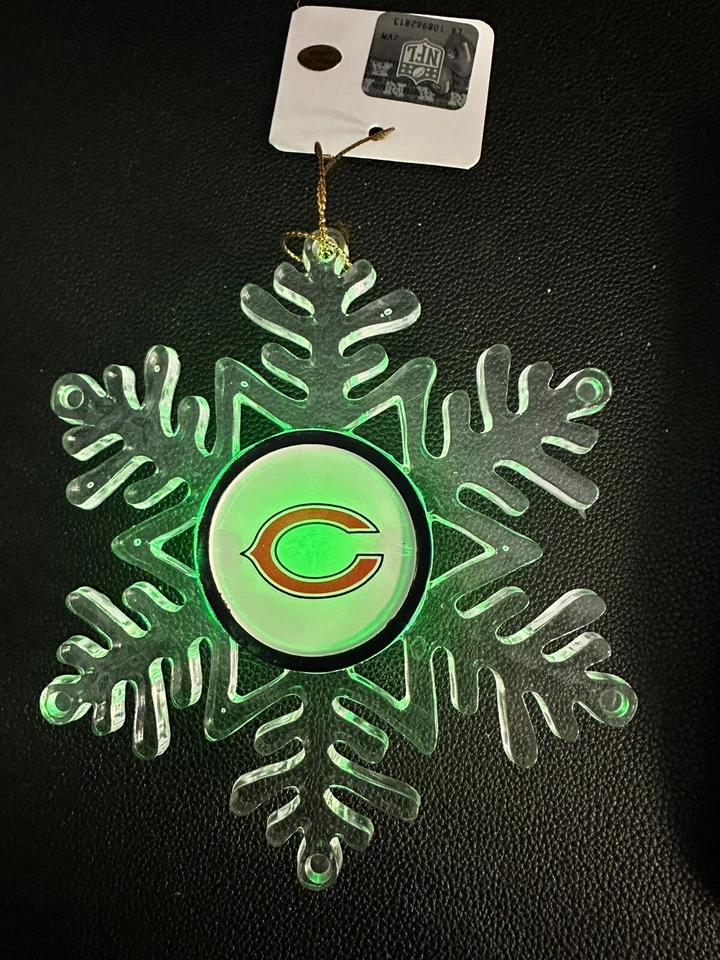 Chicago Bears Logo Adorno de Navidad Acrílico Copo de Nieve Iluminación LED COLORES NFL Foto 4 de 4