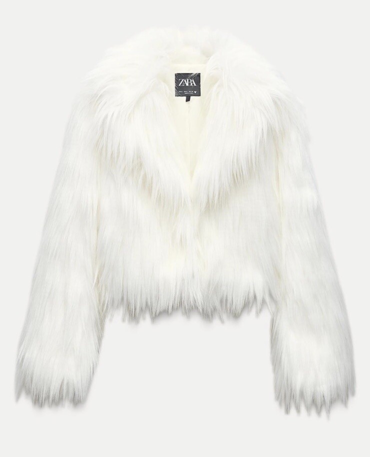 ALTRA ZARA CARDIGAN PELLICCIA SINTETICA BIANCO COLLETTO CON RISVOLTO NUOVO FW24 25 TAGLIA M REF 1255 873