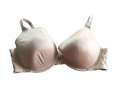 Cacique 32DD Bra Lane Bryant Plunge Uplift Beige Underwire Satin