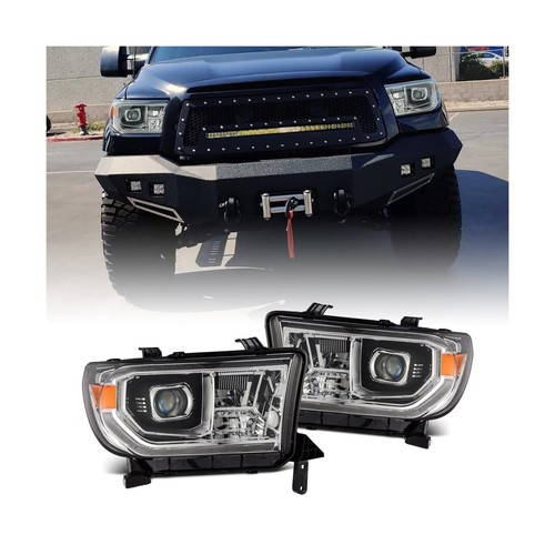 LED Projector Headlights For 2007-2013 Tundra & 2008-2017 Sequoia – Black Housing – U-Bar Style