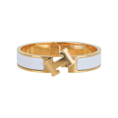 HERMES LE BRACELET CLIC ホワイト/ゴールド Hermés Clic Clac H Bracelet in Narrow Gold w White Enamel - Size
