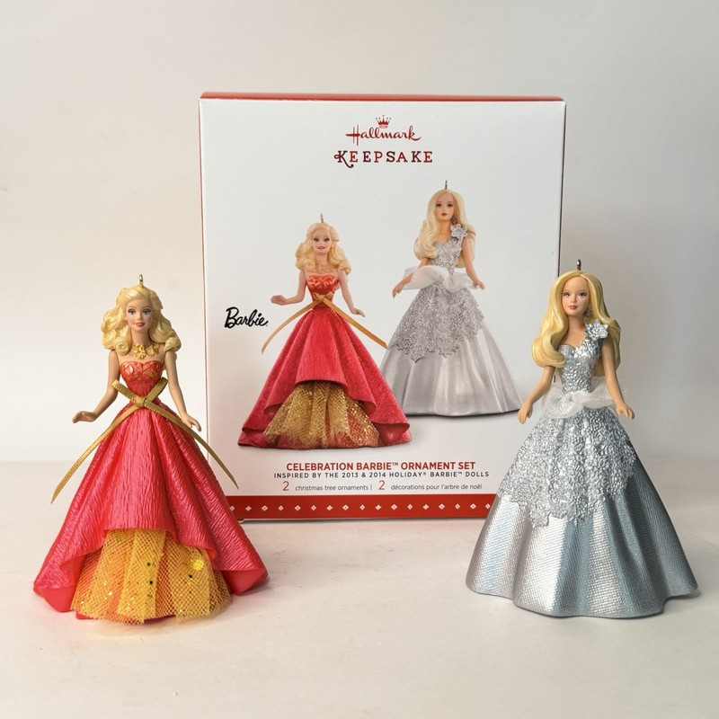 Hallmark Keepsake Celebration Barbie Ornament Set Of 2 Holiday Barbies