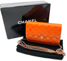 Auth Chanel Quilted Patent Leather Chain Strap Wallet,Clutch bag W/Box NS020924
