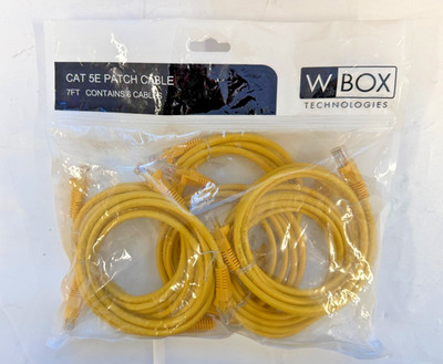 W Box 0E-C5EYW76 CAT5e Patch Cable, RJ 45 Male, 7', 24AWG, YELLOW, 6-Pack