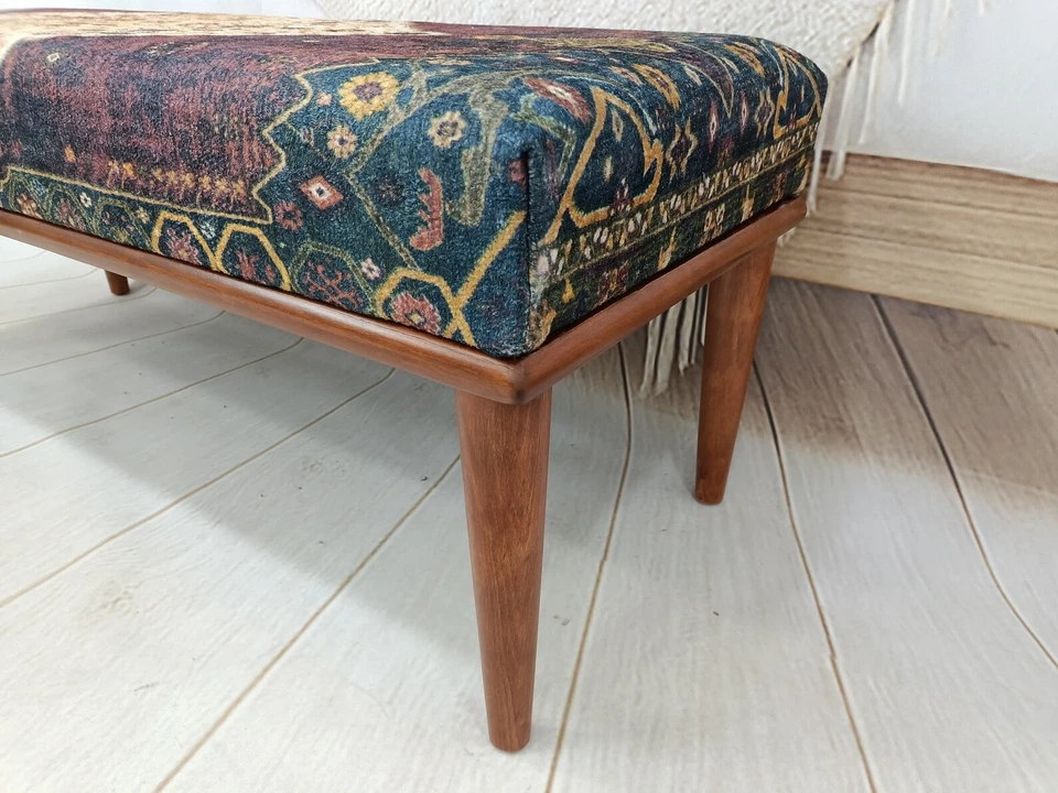 Upholstered Ottoman Bench Footstool Bench Wood Work Bench Coffee Table - Image 3 of 4