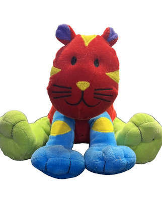 Vintage Mothercare 0520 rot blau grün Katze Kätzchen Stofftier Plüsch Rassel 10 Zoll