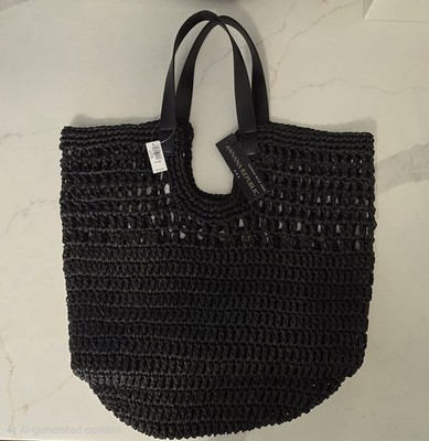 BANANA REPUBLIC Black Straw Shopper LARGE Tote BAG NWT! MSRP-$110