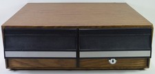 VHS Storage Wood Grain 2 Drawer WITH LOCK NO KEY Holds 24 Tapes Vintage HTF