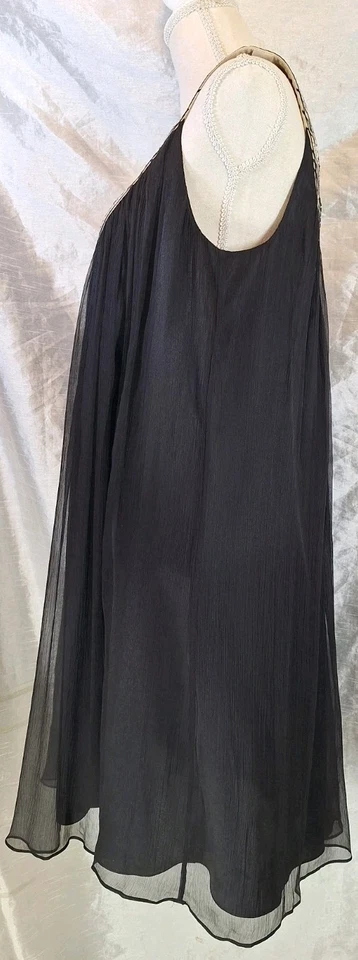 NWOT LAUNDRY BY DESIGN Sz12 Silk/Linen Beaded Sleeveless Shift Dress Flowy Black - Image 2 of 4