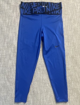 Nike Pro Women's Blue/Black Ankle Leggings M High-Rise Compression Logo
