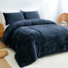 King Soft Plush Velvet Comforter Set Cozy Fuzzy Blanket W/ Pillowcases Warmth