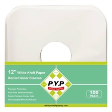100ct 12-Inch Vinyl Record Inner Sleeves Heavyweight White Kraft Paper Round